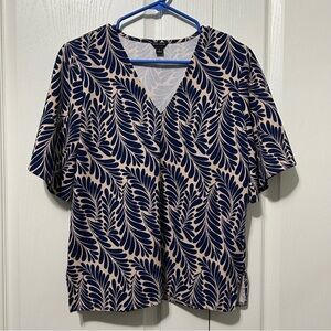 Ann Taylor Popover Blouse Pink Blue Small